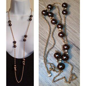 J.Crew Gold Tone Chain Necklace With Rhinestone and Faux Pearls Stations Long.